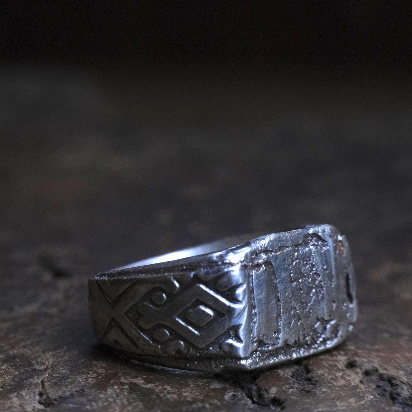 Handmade Sterling Silver Geometric Ring - Wide Band Southwestern Inspired US Size 10