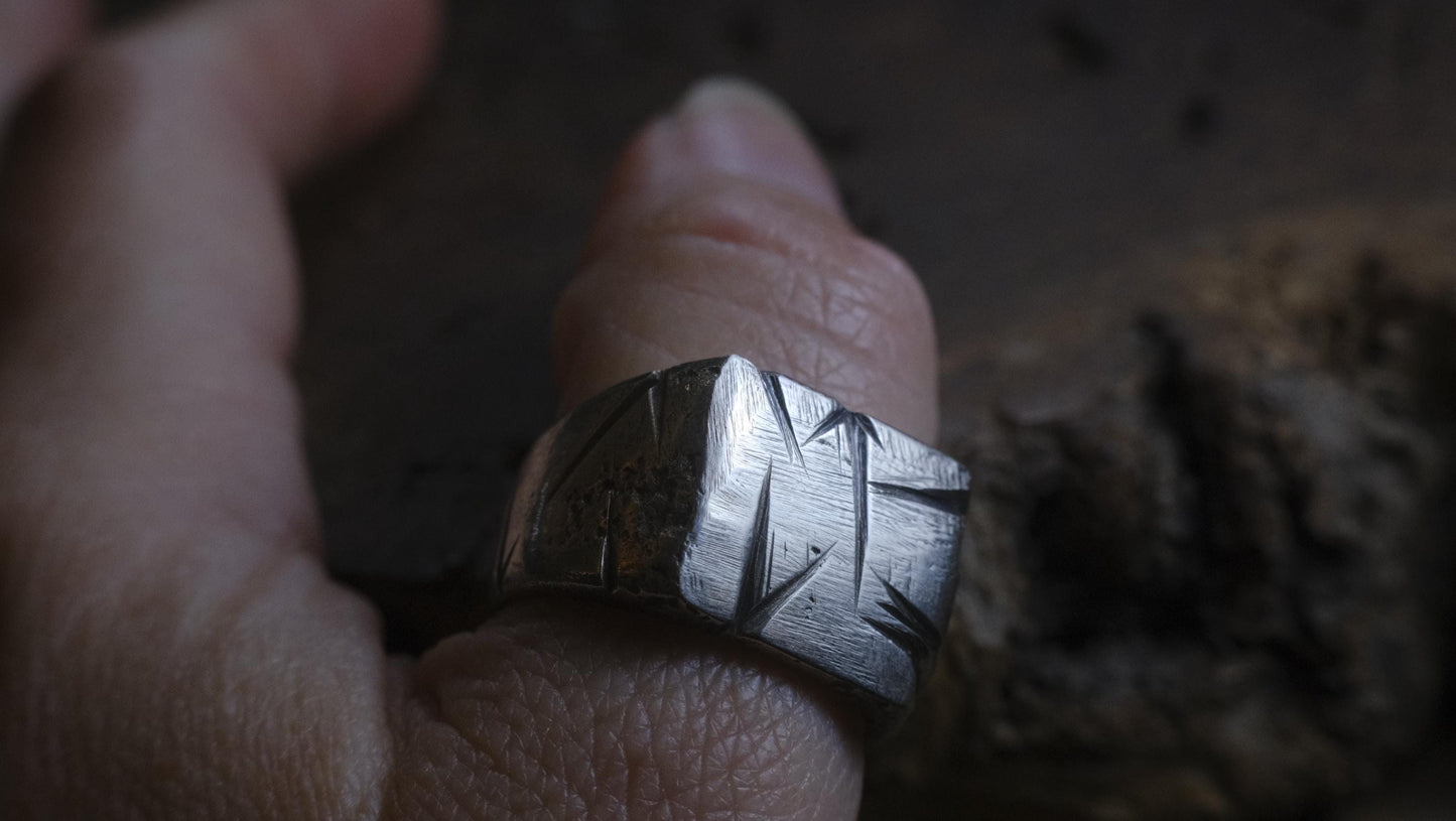 Handcrafted Sterling Silver Textured Signet Ring US Size 9