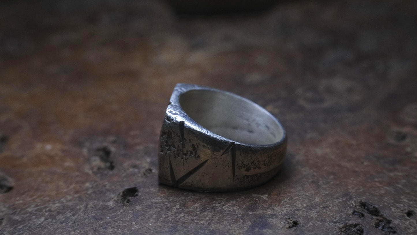 Handcrafted Sterling Silver Textured Signet Ring US Size 9