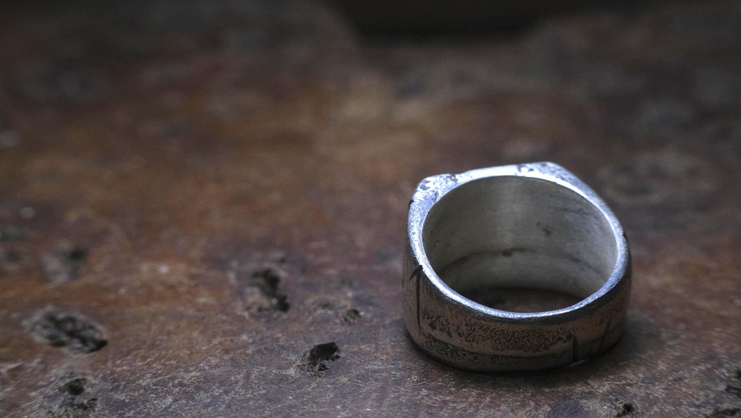 Handcrafted Sterling Silver Textured Signet Ring US Size 9