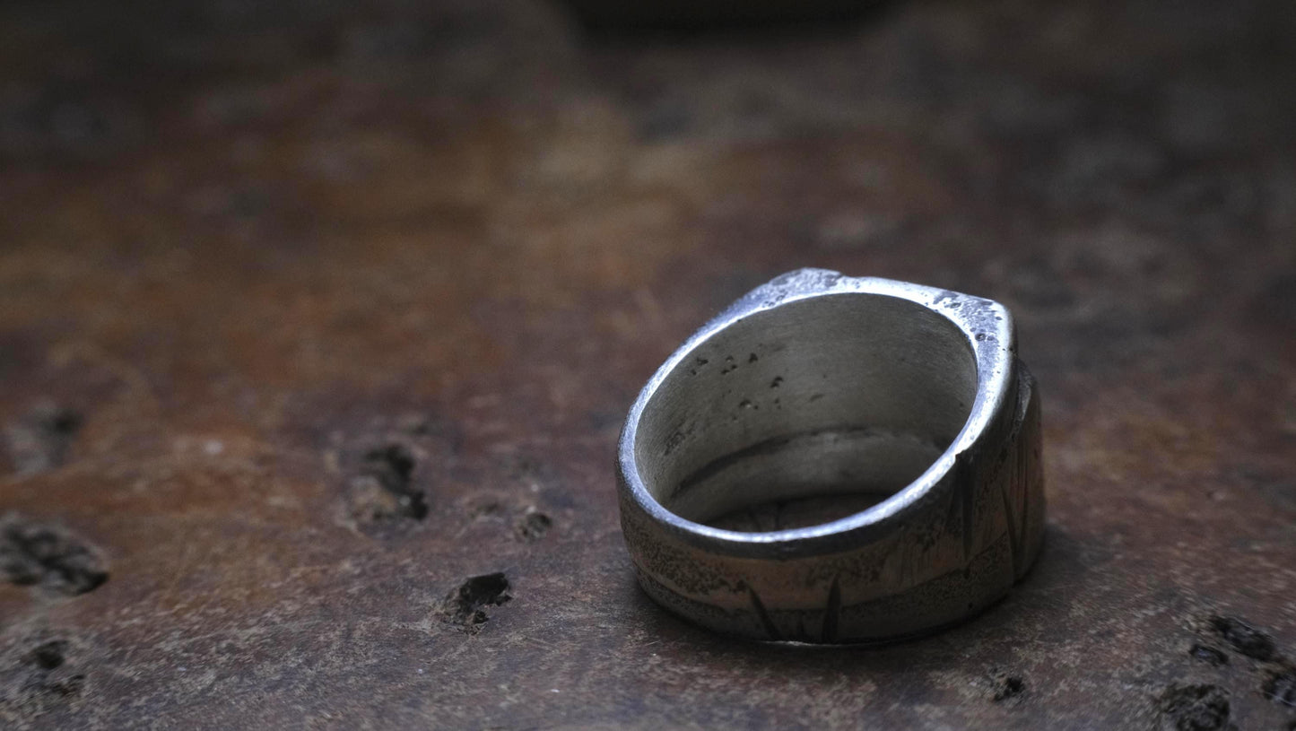 Handcrafted Sterling Silver Textured Signet Ring US Size 9