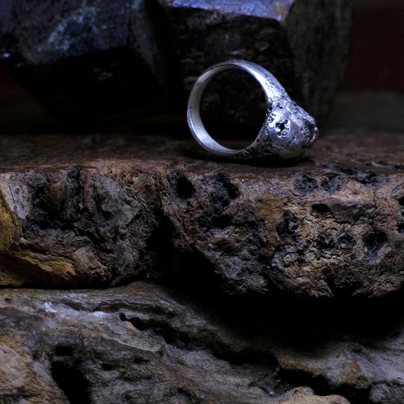 Diamond and Sapphire Sterling Silver Handcrafted Skull Ring US Size 13