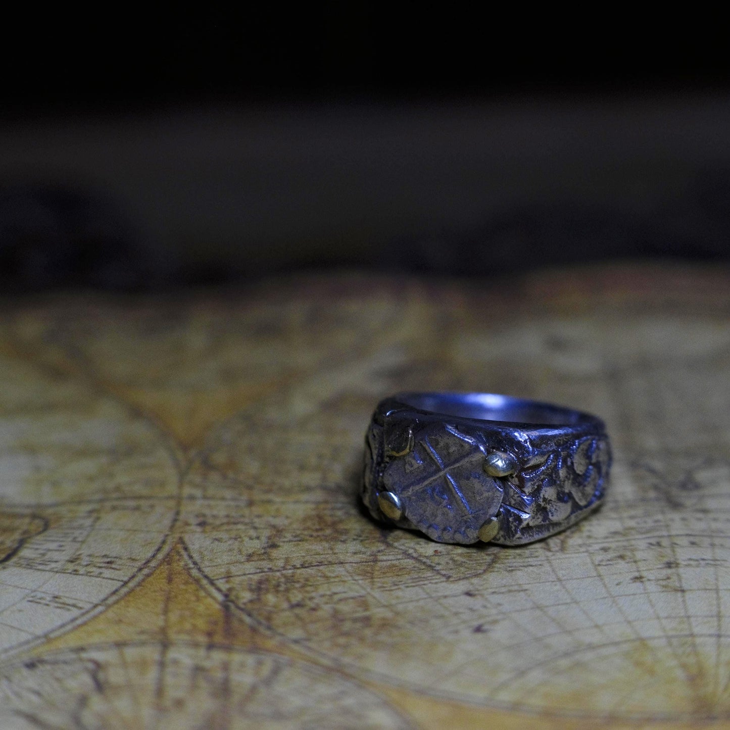 14ct Gold Set Late 1600's 1/2 Real on Sterling Silver Ring