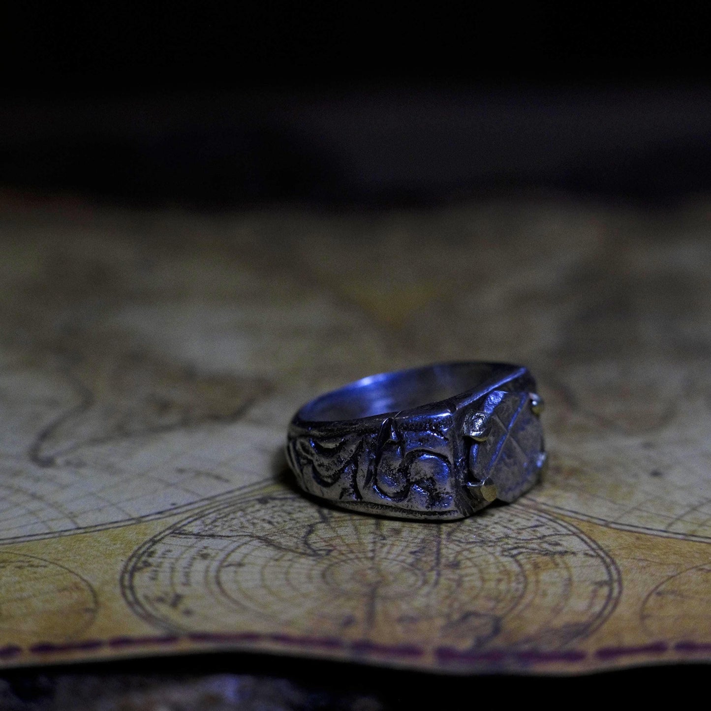 14ct Gold Set Late 1600's 1/2 Real on Sterling Silver Ring