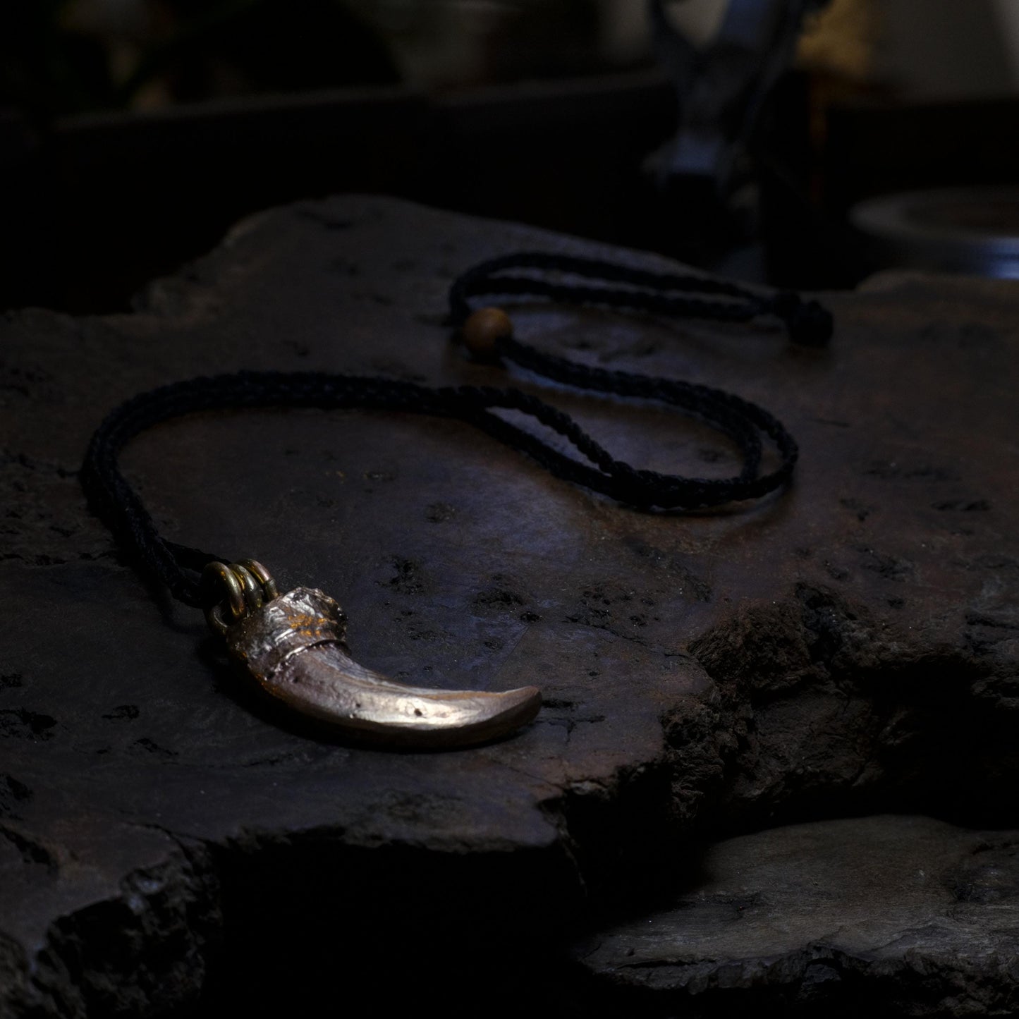 Brass Bear Claw Pendant with Adjustable Hand Woven Style Necklace