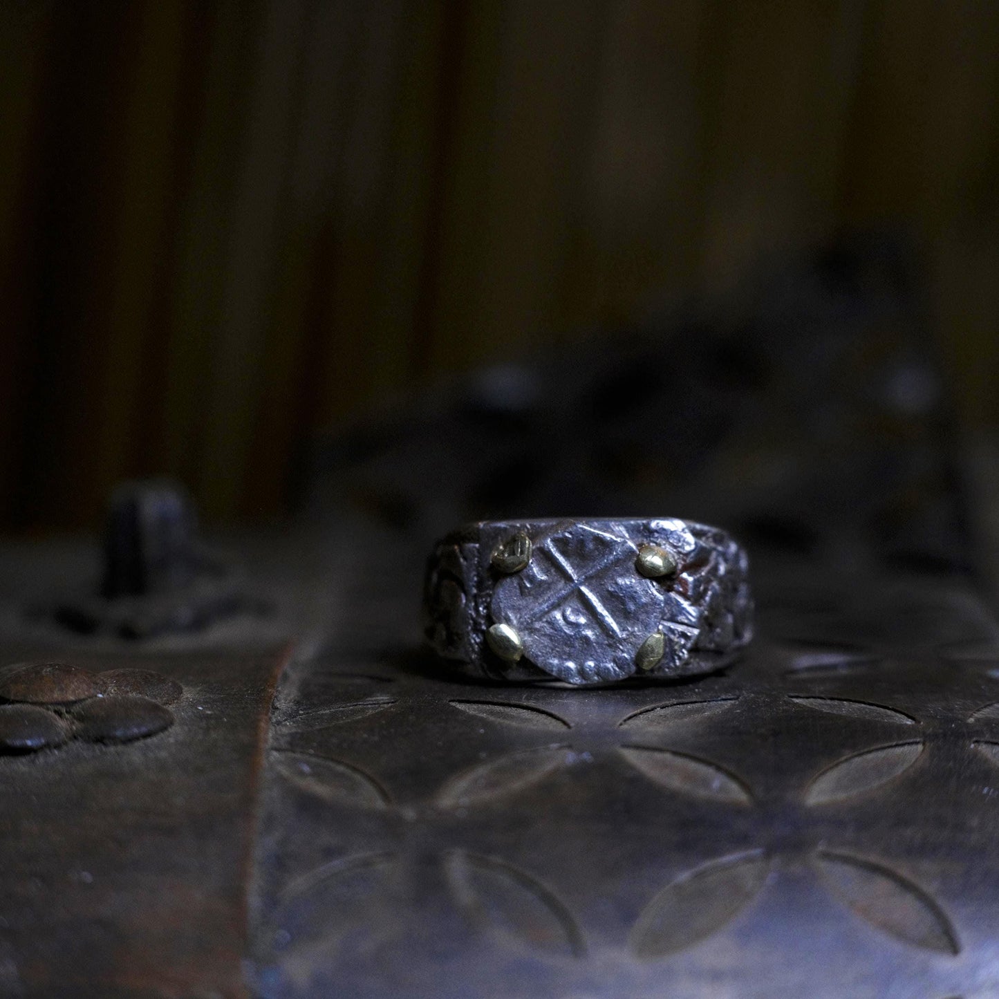 14ct Gold Set Late 1600's 1/2 Real on Sterling Silver Ring