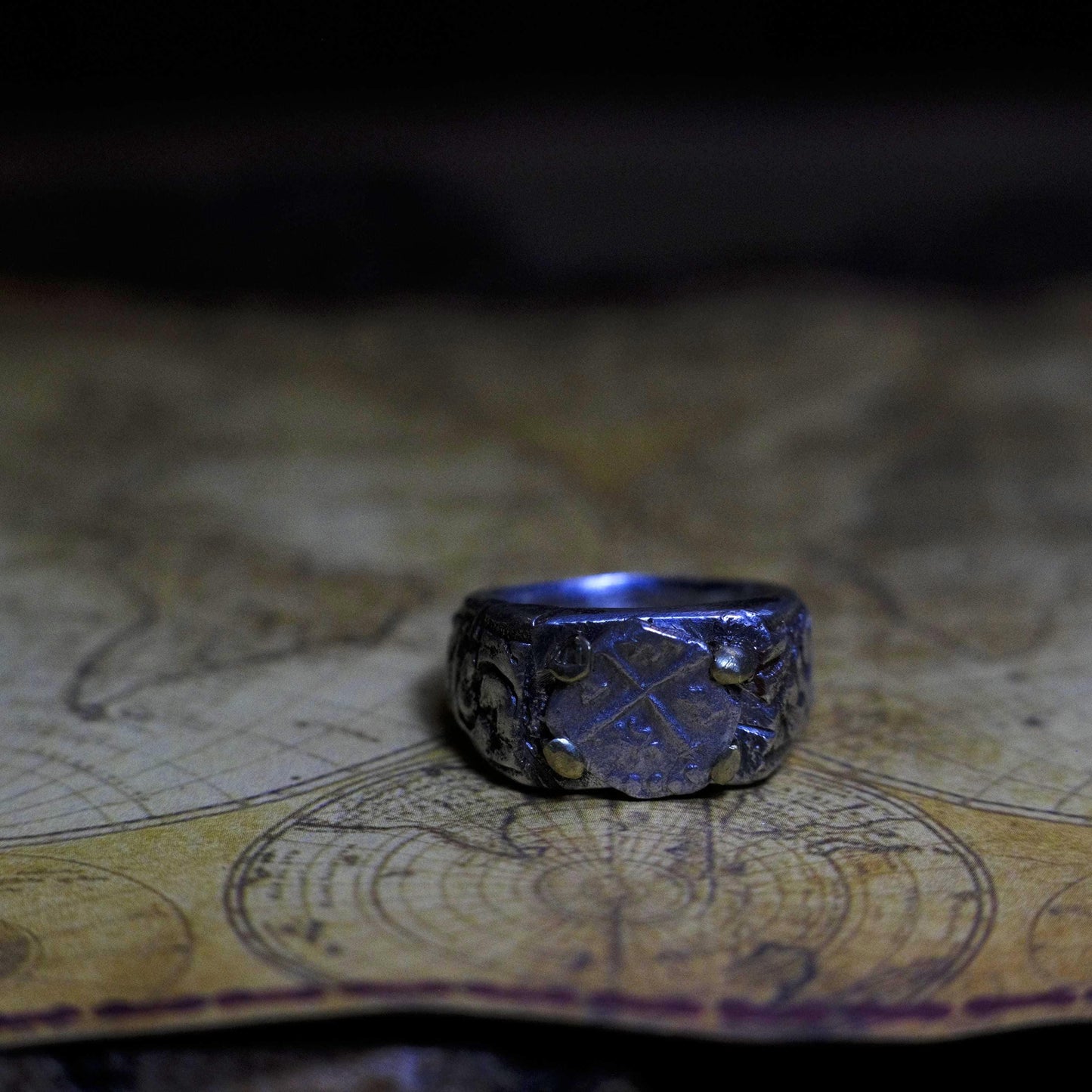 14ct Gold Set Late 1600's 1/2 Real on Sterling Silver Ring