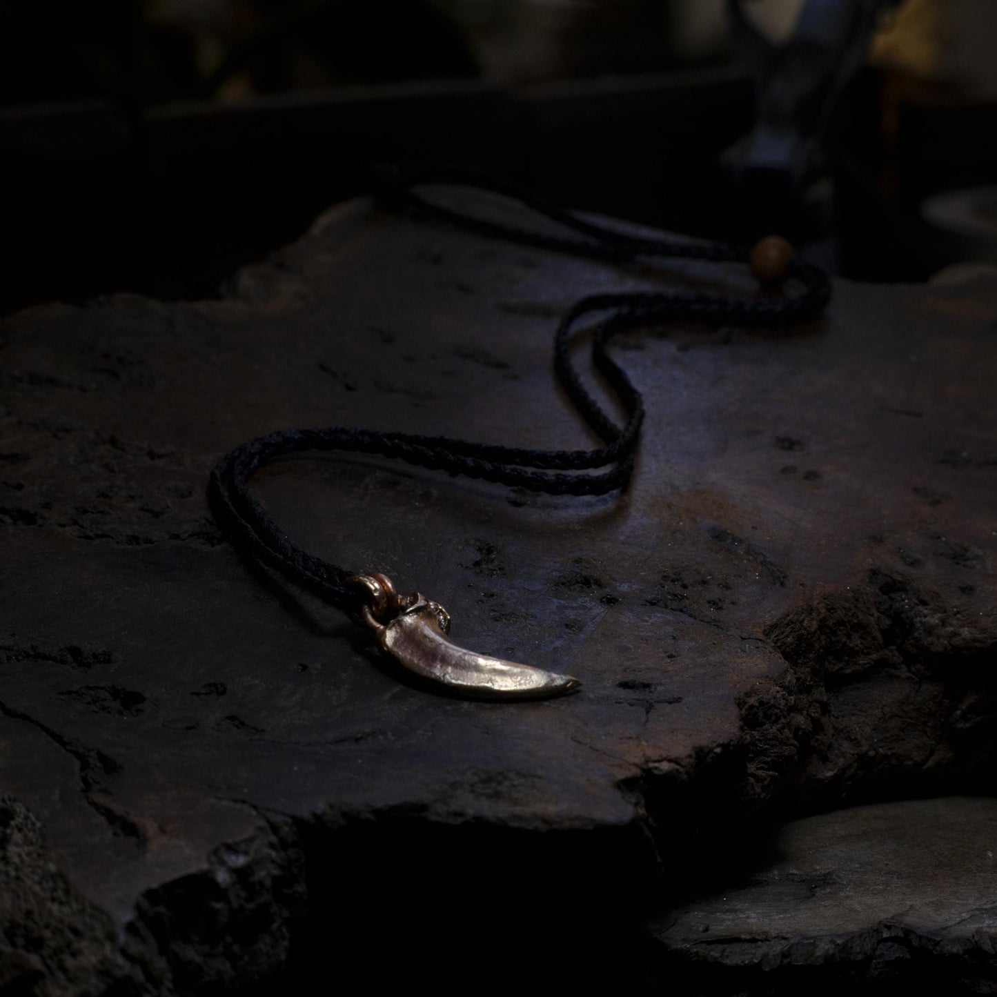 Brass Wolf Claw Pendant with Adjustable Hand Woven Style Necklace