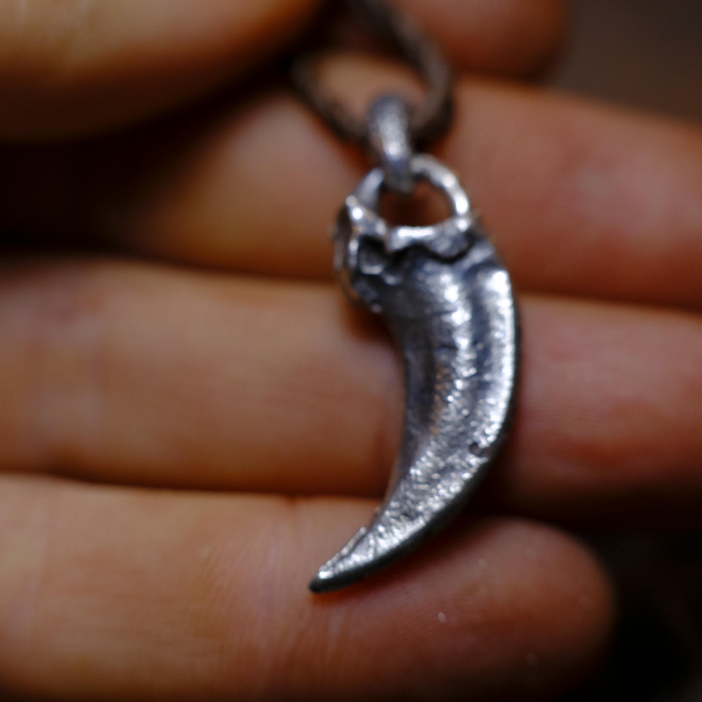 Oxidised Silver Wolf Claw Pendant with Adjustable Hand Woven Cord