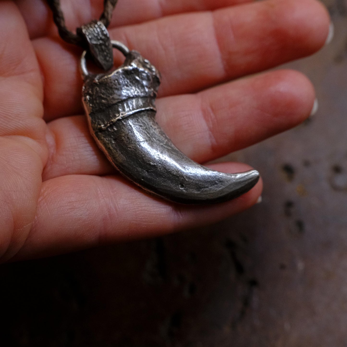 Sterling Silver Bear Claw Pendant with Adjustable Hand Woven Style Necklace