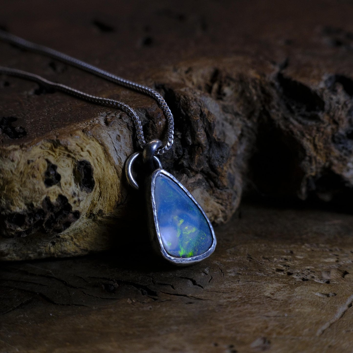 Australian Boulder Opal Set in Sterling Silver with Sterling Silver Chain