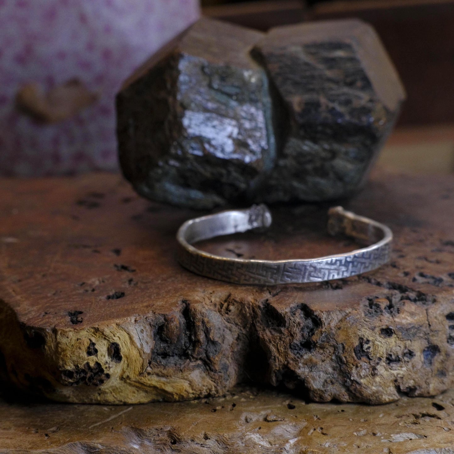 Chunky Sterling Silver Temple Relic Inspired Cuff