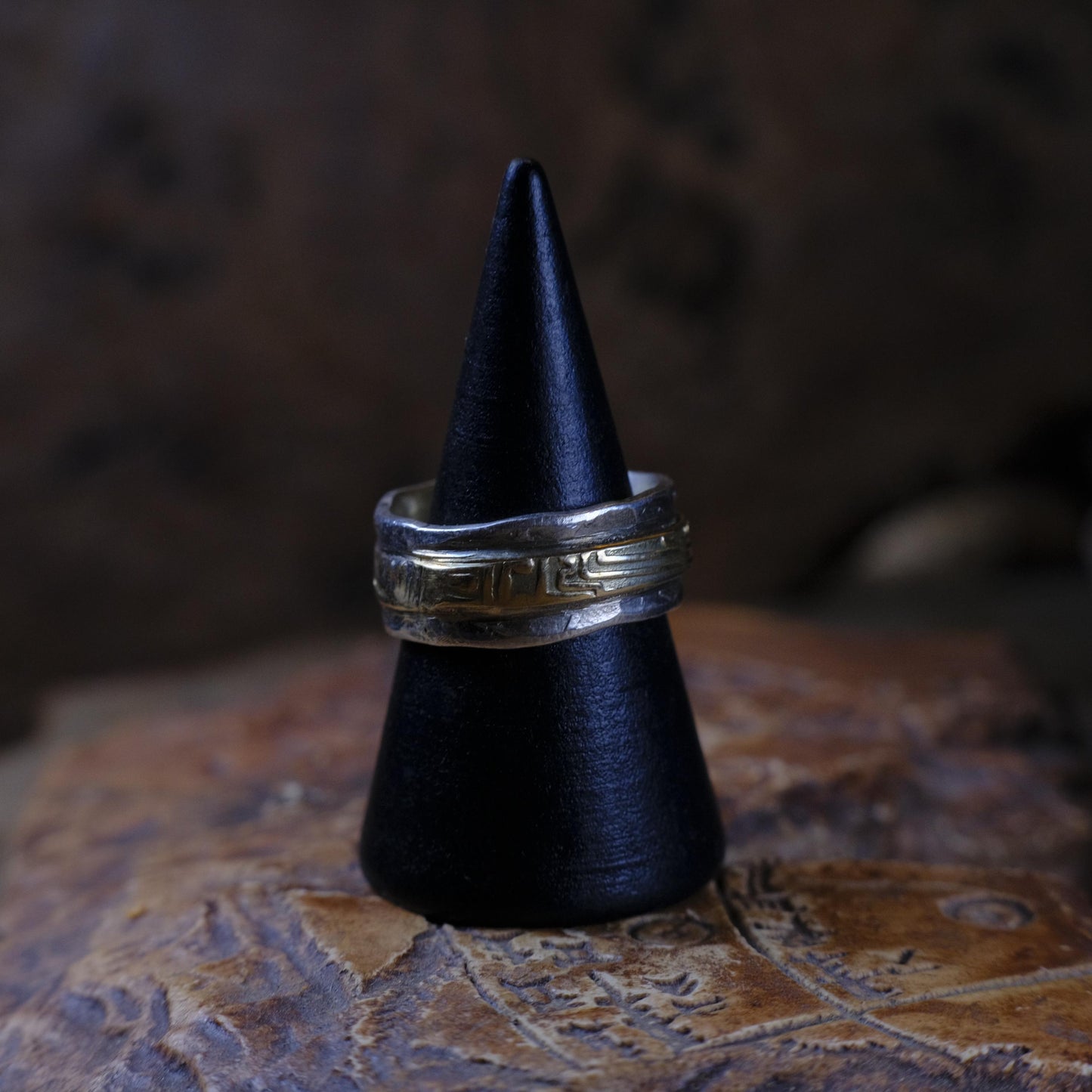 Handcrafted Textured Yellow Gold and Sterling Silver Ring in US Size 6.75