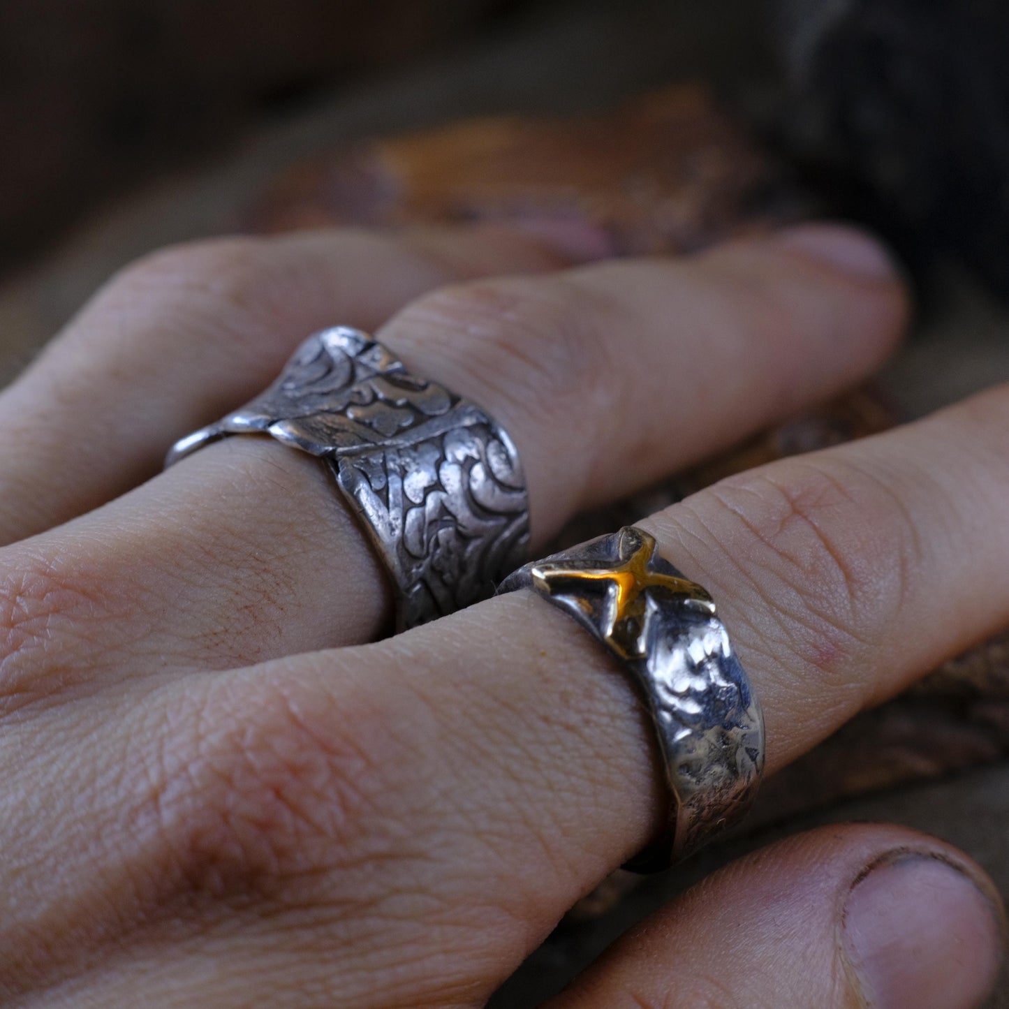 OOAK 9ct Gold and Sterling Silver Handcrafted Ring in US Size 10.75