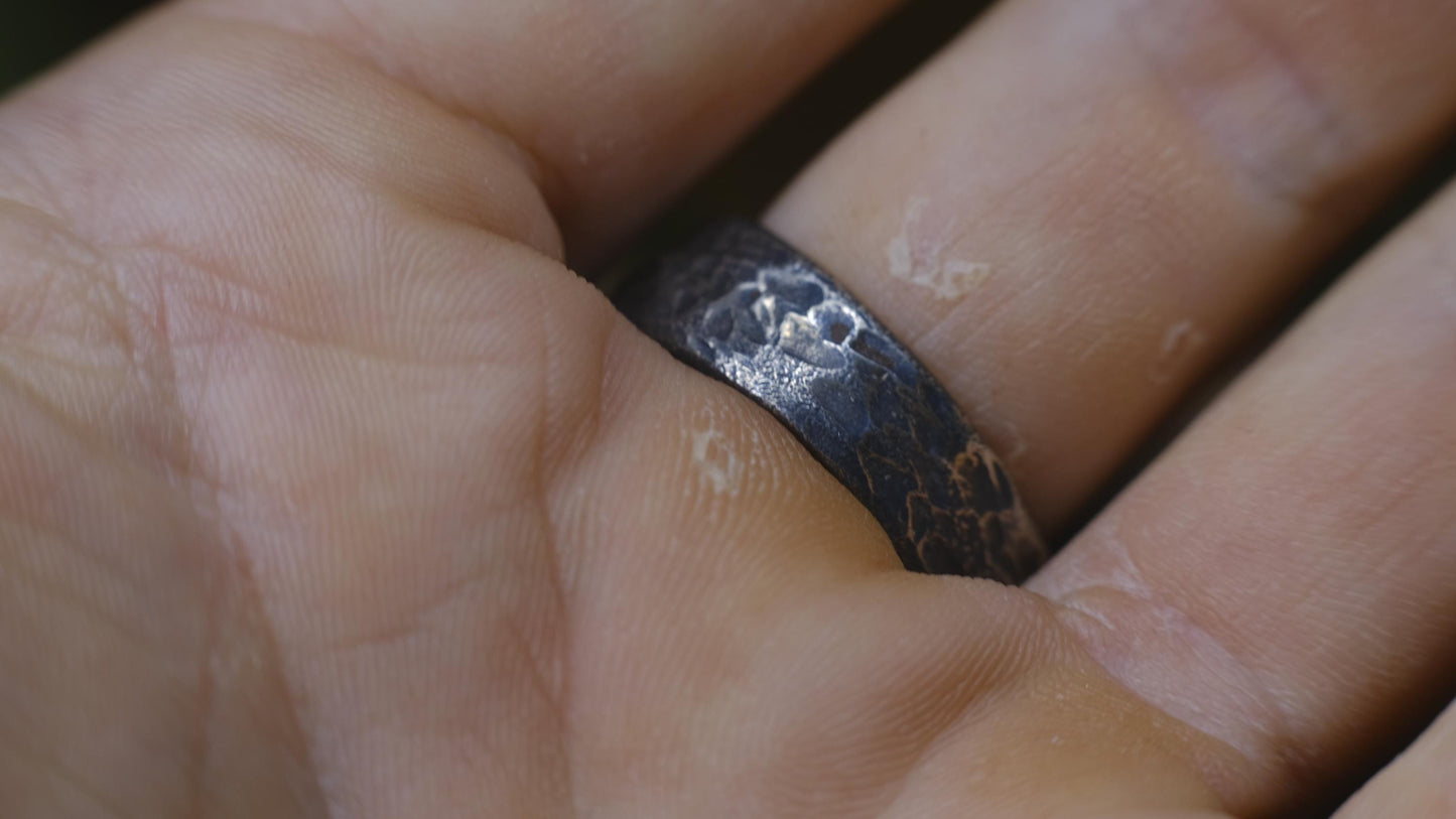 Rectangular Rugged Chunky Gnarly Textured Signet Ring in Sterling Silver US Size 10