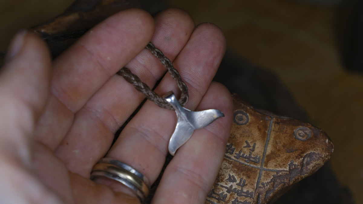 Whale Tail Pendant in Sterling Silver on Adjustable Cord