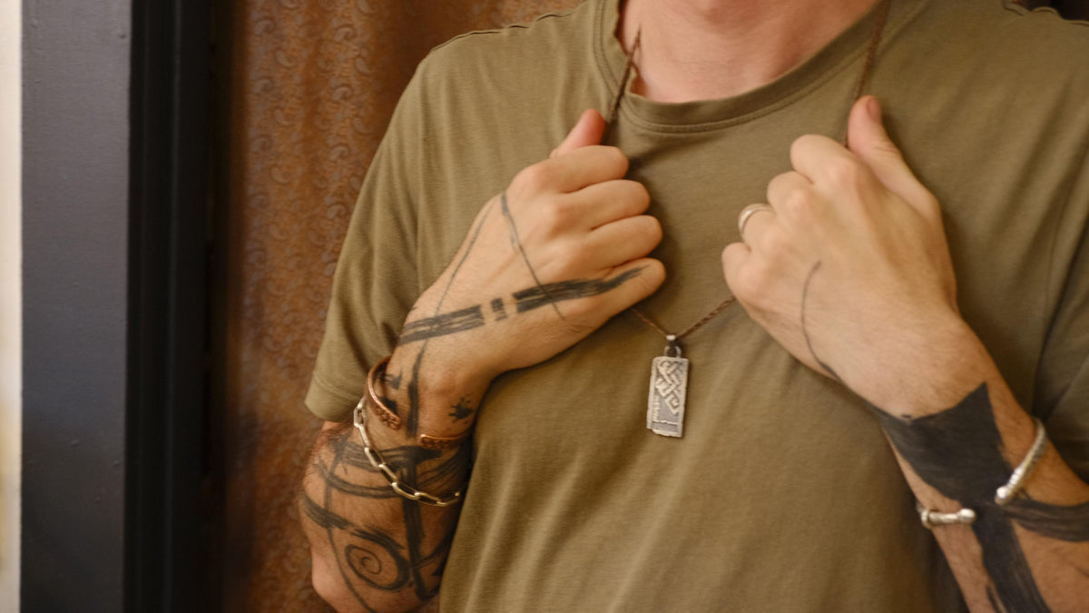 The Endless Knot or Shrivatsa Temple Relic Talisman Pendant in Sterling Silver on Adjustable Cord