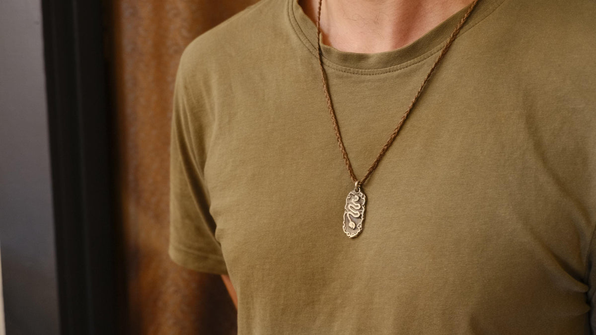 Serpentine Talisman Pendant in Sterling Silver on Adjustable Cord