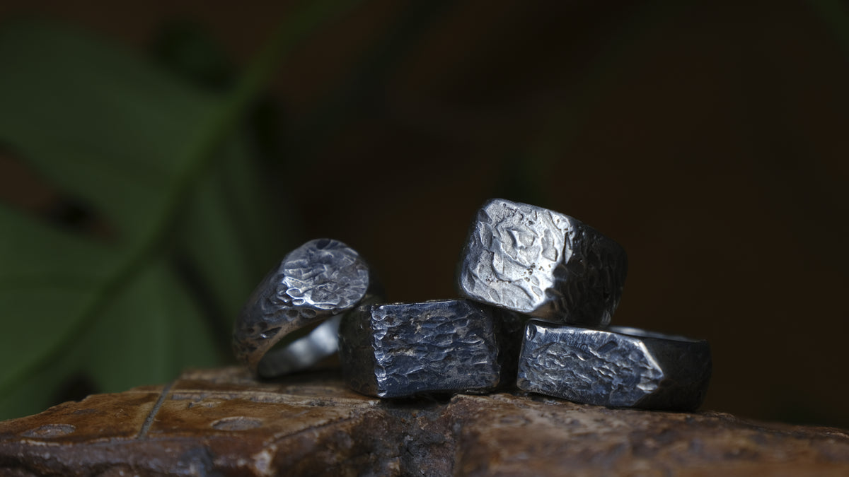 Handmade textured sterling silver signet rings by The Silver Mill