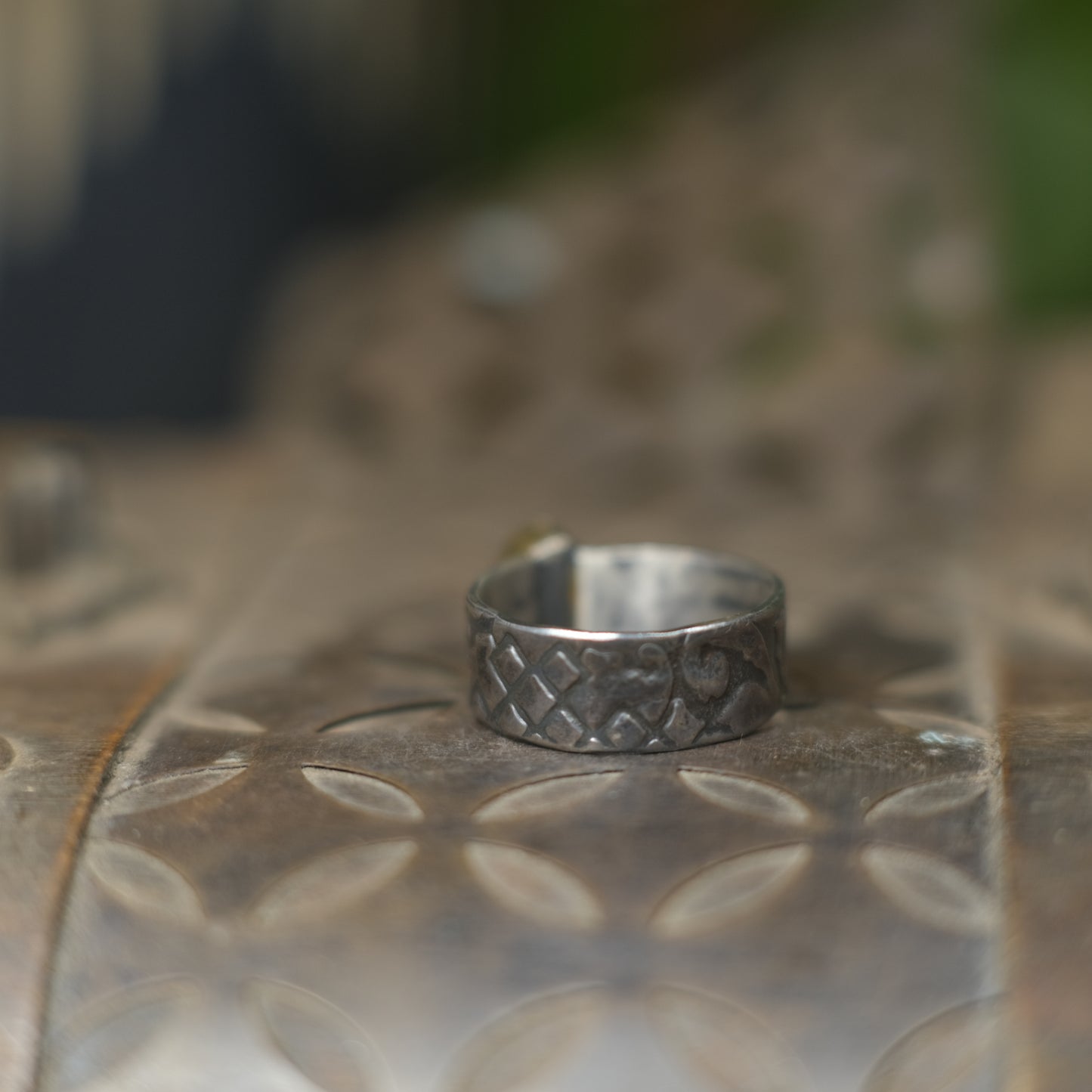 Electric Green And Blue Boulder Opal in Chunky Textured Gold and Silver Ring ~  Band US Size 9