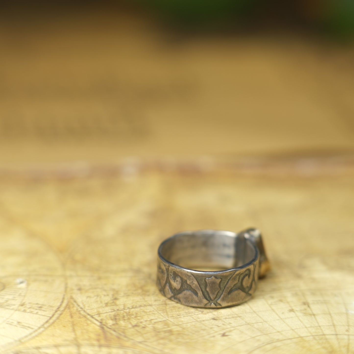 Electric Green And Blue Boulder Opal in Chunky Textured Gold and Silver Ring ~  Band US Size 9