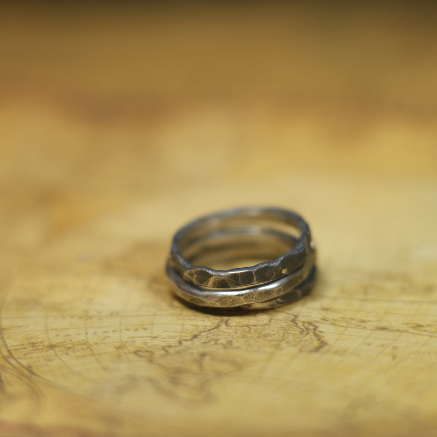 Handcrafted Hammered Sterling Silver Stacking Rings with 9ct Gold Detail Set of 3 made to size