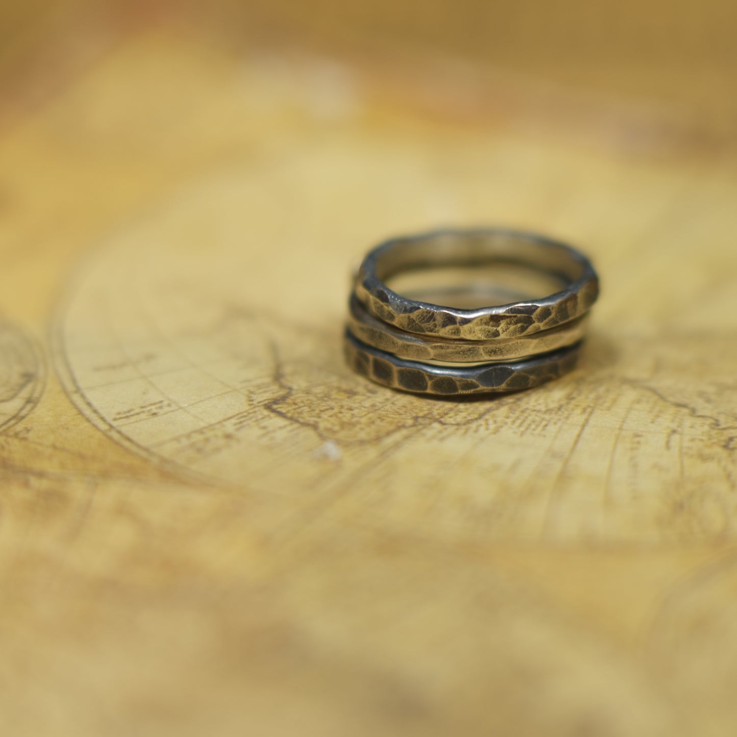 Handcrafted Hammered Sterling Silver Stacking Rings with 9ct Gold Detail Set of 3 made to size