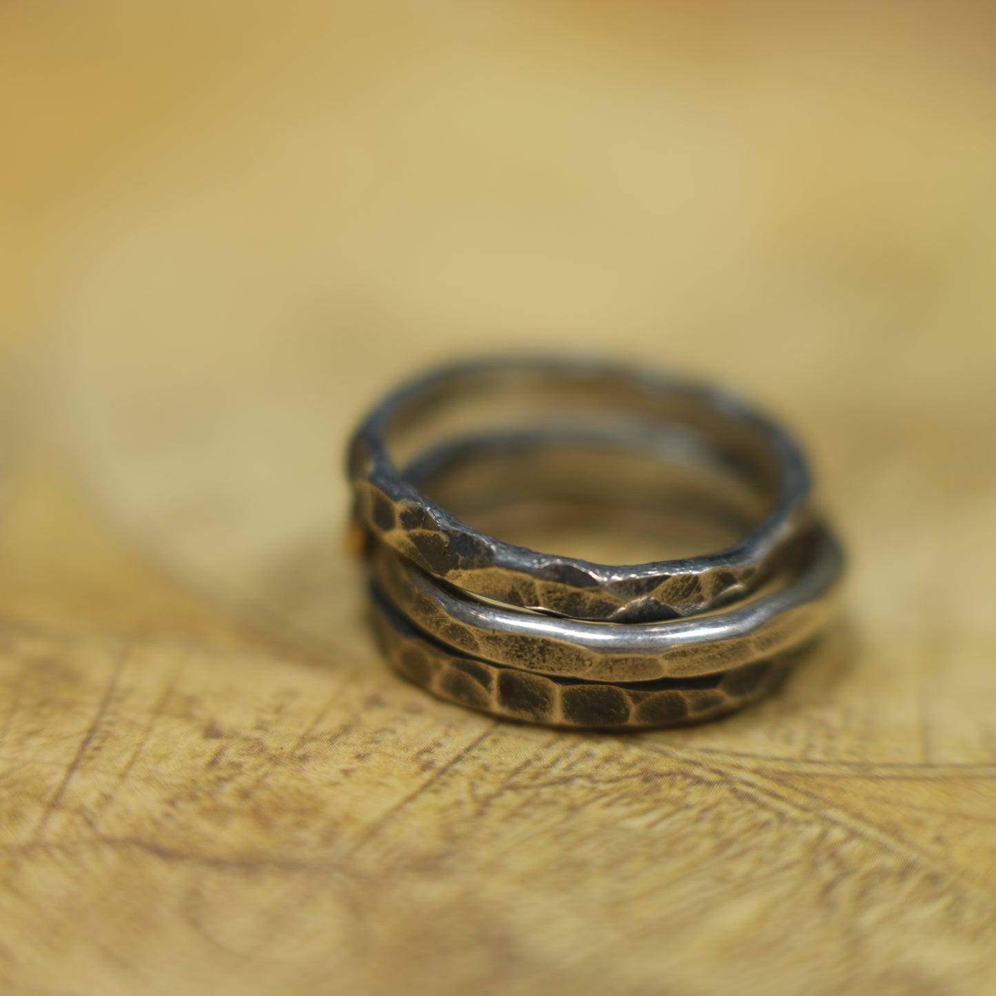 Handcrafted Hammered Sterling Silver Stacking Rings with 9ct Gold Detail Set of 3 made to size
