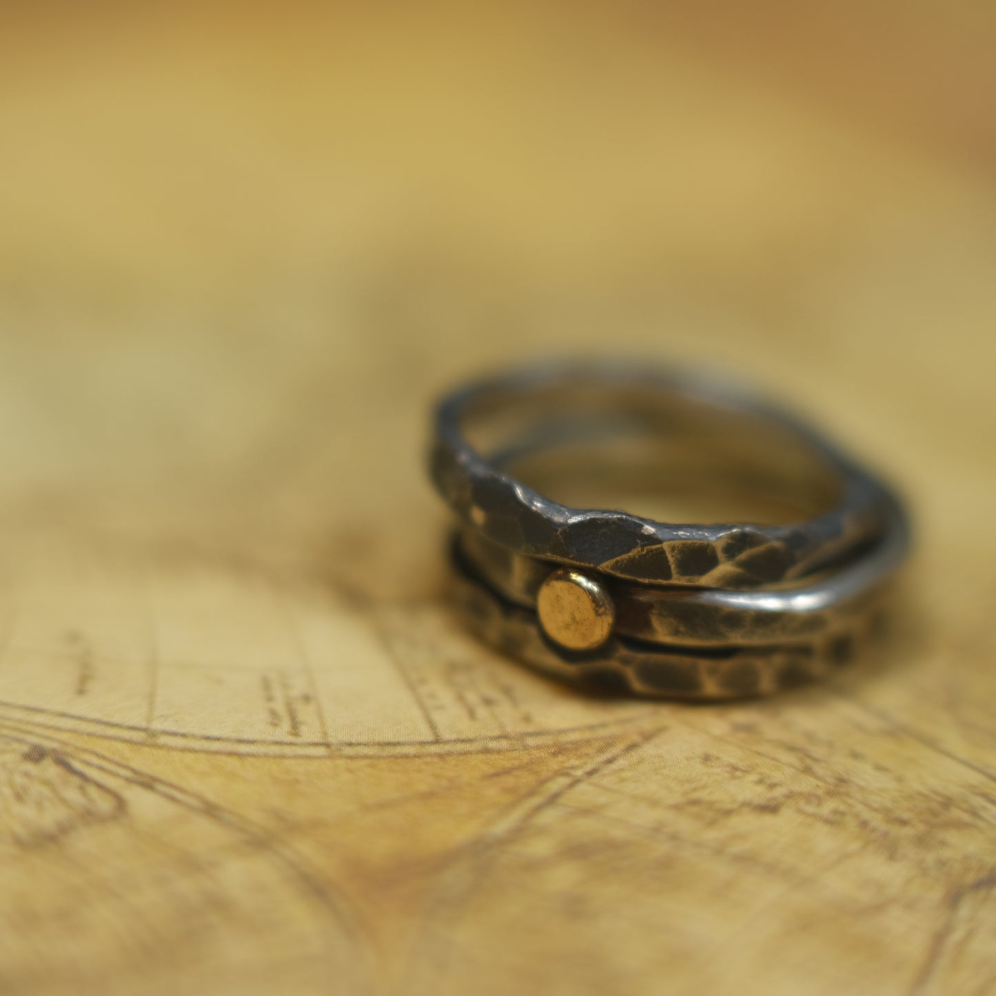 Handcrafted Hammered Sterling Silver Stacking Rings with 9ct Gold Detail Set of 3 made to size