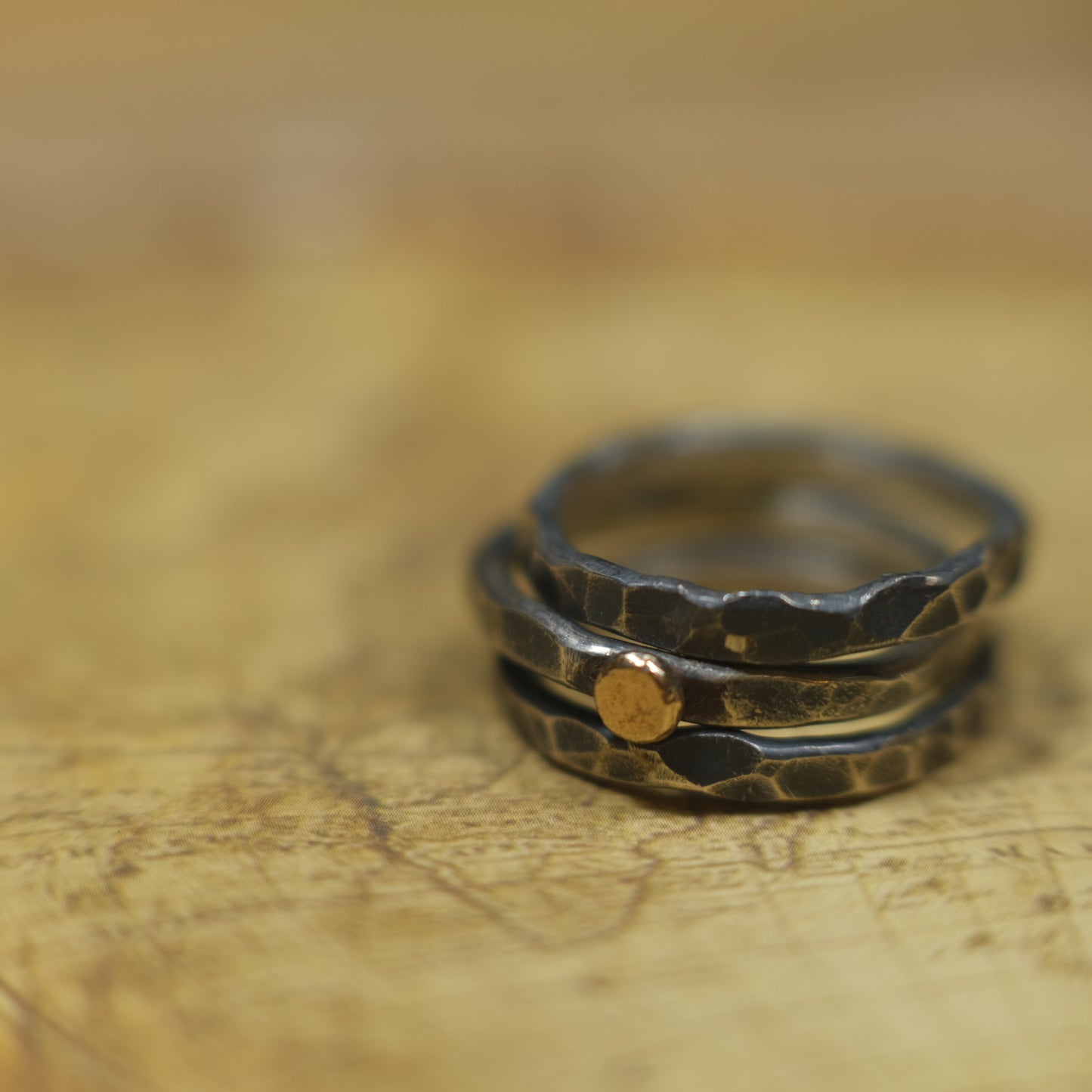 Handcrafted Hammered Sterling Silver Stacking Rings with 9ct Gold Detail Set of 3 made to size