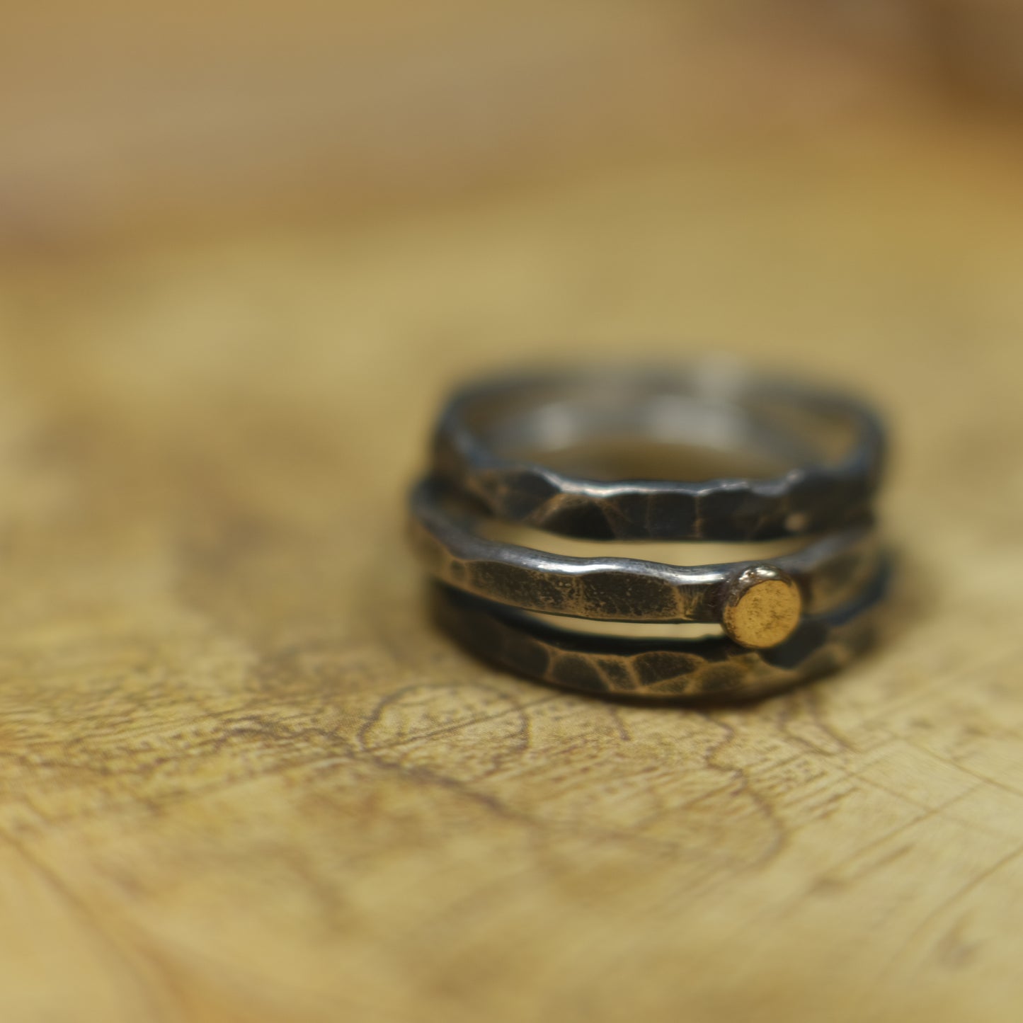 Handcrafted Hammered Sterling Silver Stacking Rings with 9ct Gold Detail Set of 3 made to size