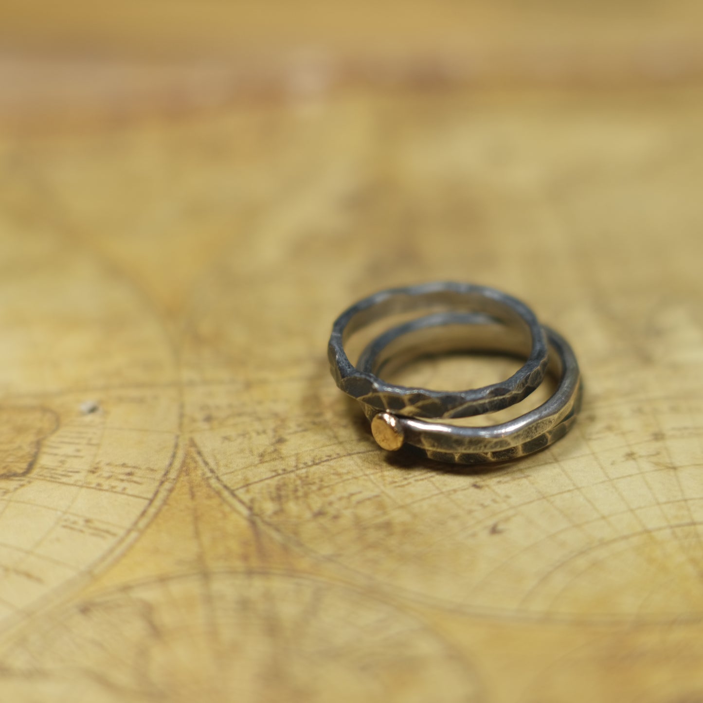 Handcrafted Hammered Sterling Silver Stacking Rings with 9ct Gold Detail Set of 3 made to size