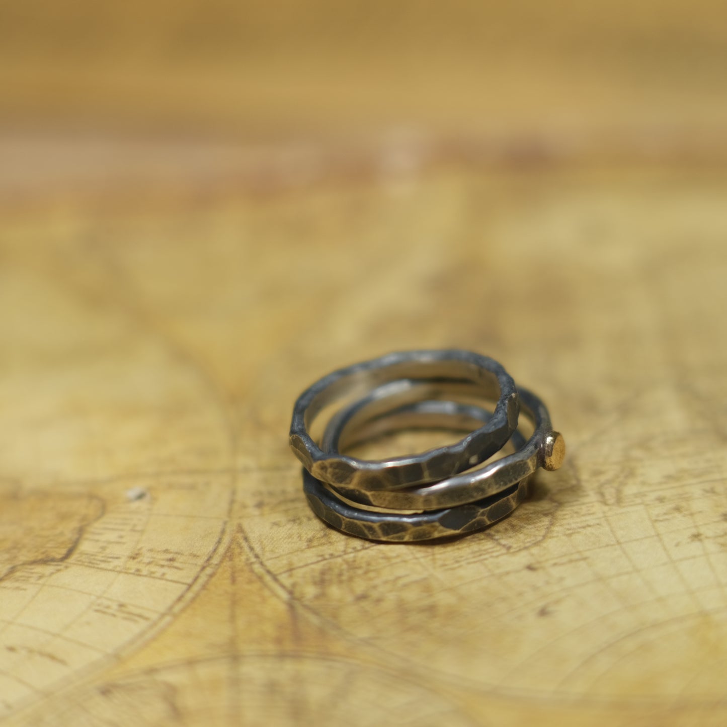 Handcrafted Hammered Sterling Silver Stacking Rings with 9ct Gold Detail Set of 3 made to size