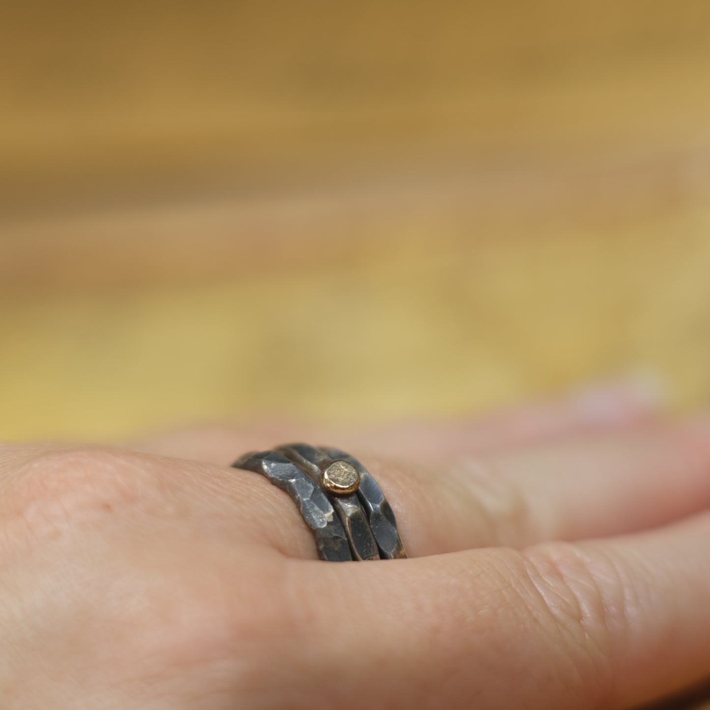 Handcrafted Hammered Sterling Silver Stacking Rings with 9ct Gold Detail Set of 3 made to size
