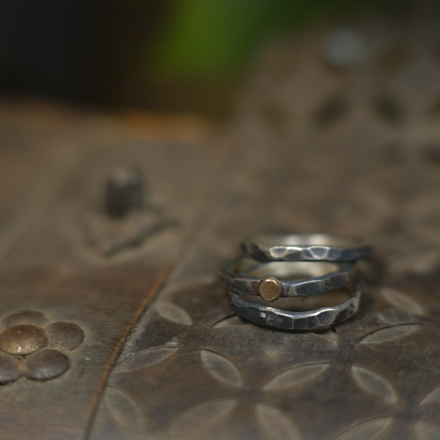 Handcrafted Hammered Sterling Silver Stacking Rings with 9ct Gold Detail Set of 3 made to size