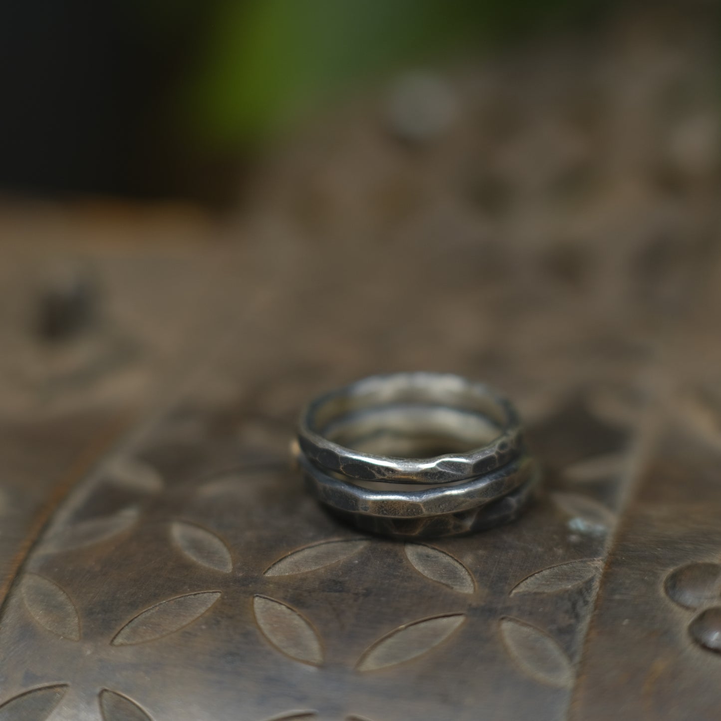 Handcrafted Hammered Sterling Silver Stacking Rings with 9ct Gold Detail Set of 3 made to size