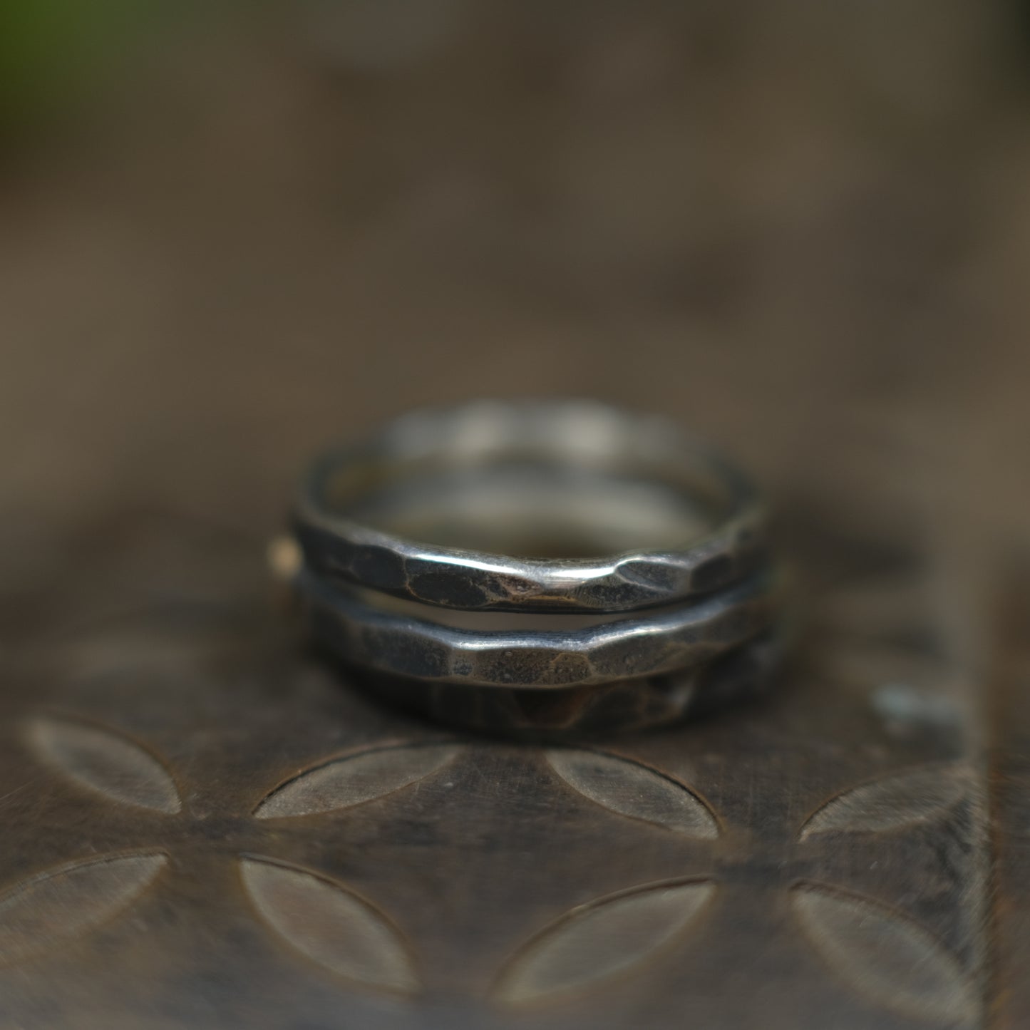 Handcrafted Hammered Sterling Silver Stacking Rings with 9ct Gold Detail Set of 3 made to size