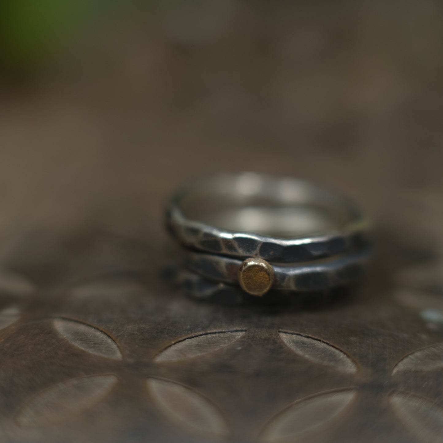 Handcrafted Hammered Sterling Silver Stacking Rings with 9ct Gold Detail Set of 3 made to size