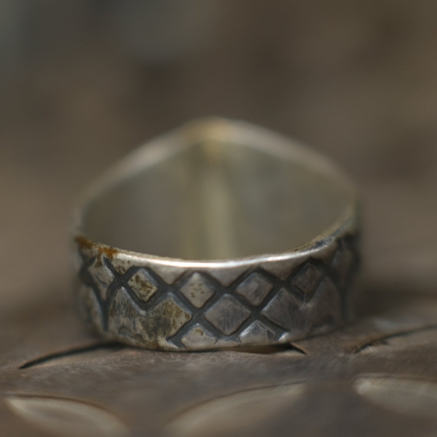 Solid Lightning Ridge Opal in Textured Silver Ring with Gold Embellishments ~ Bohemian Pirate Style / Band US Size 9.75
