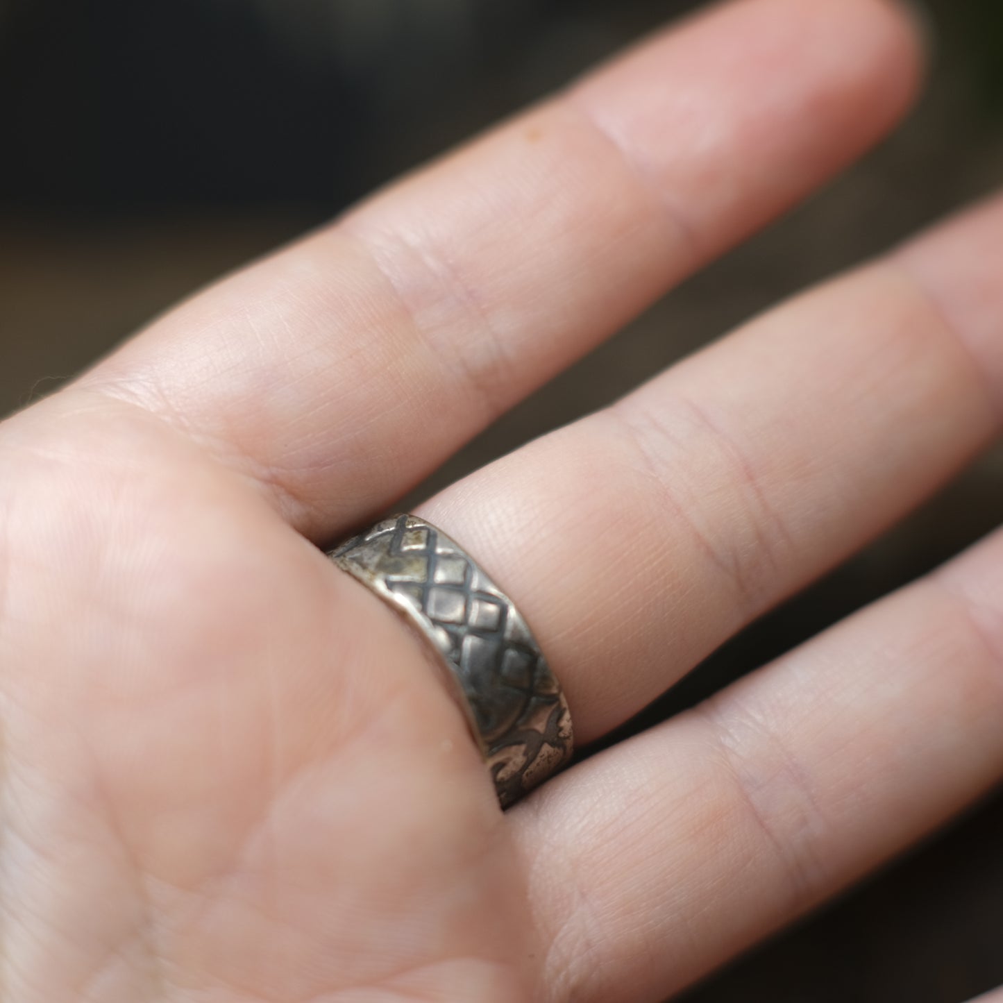 Solid Lightning Ridge Opal in Textured Silver Ring with Gold Embellishments ~ Bohemian Pirate Style / Band US Size 9.75