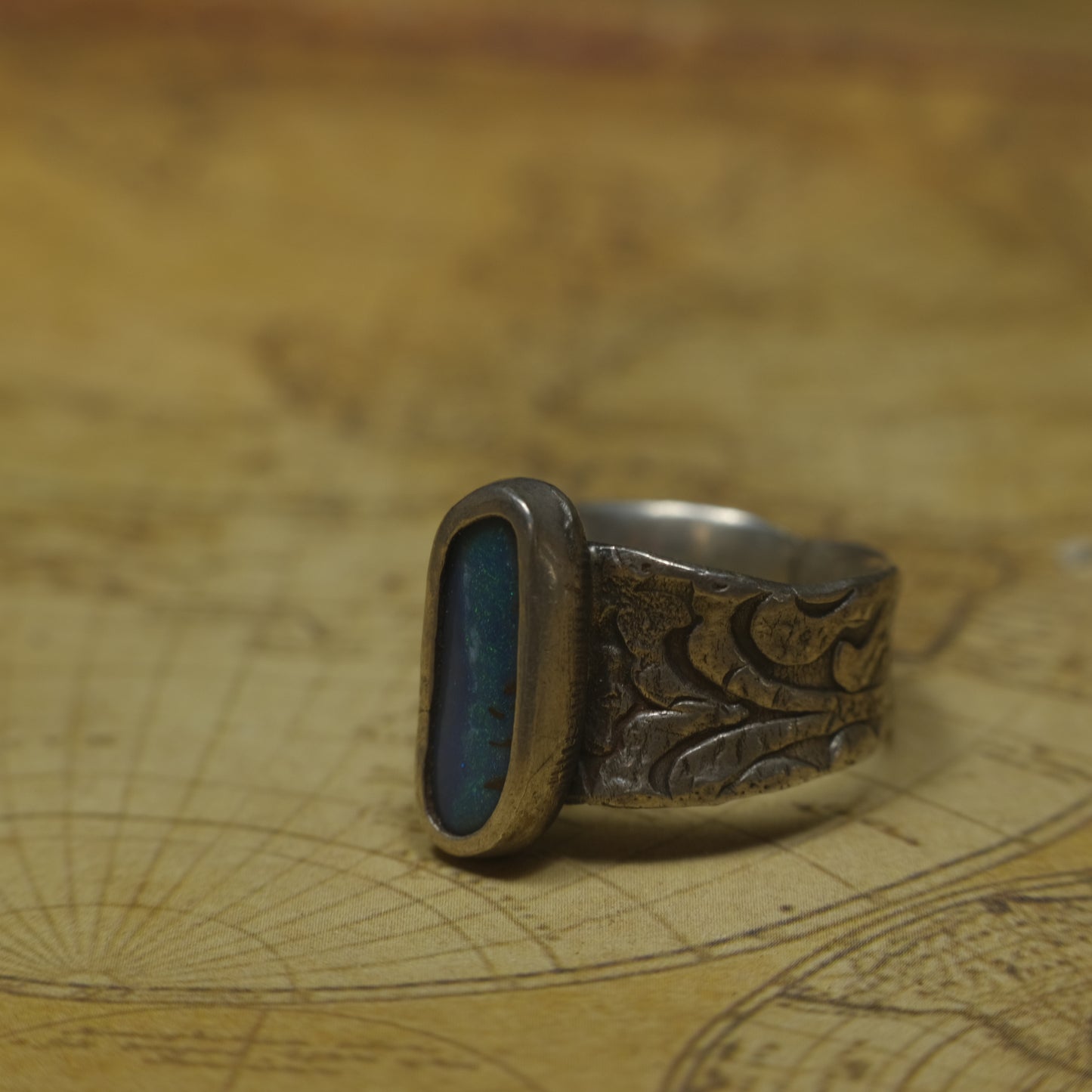 Stunning Blue Australian Opal Set in Pirate Inspired Sterling Silver