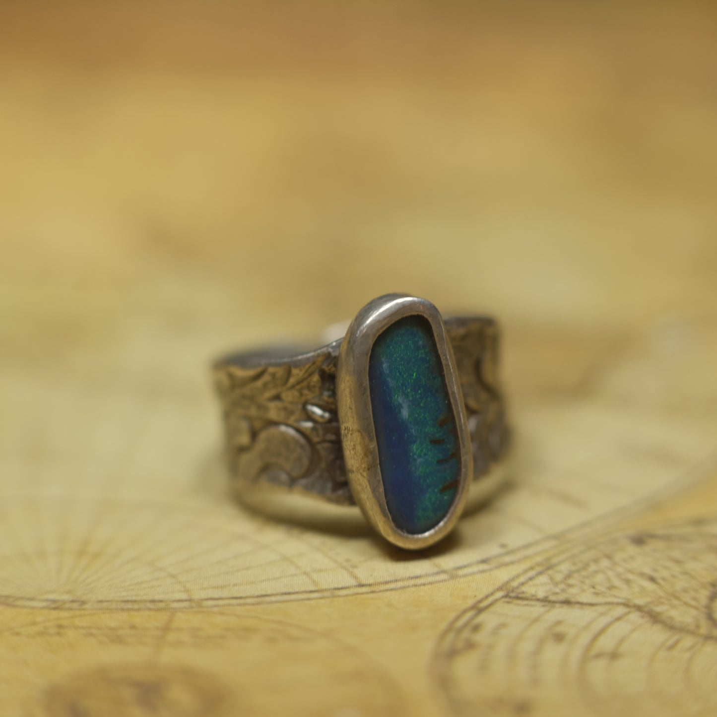 Stunning Blue Australian Opal Set in Pirate Inspired Sterling Silver