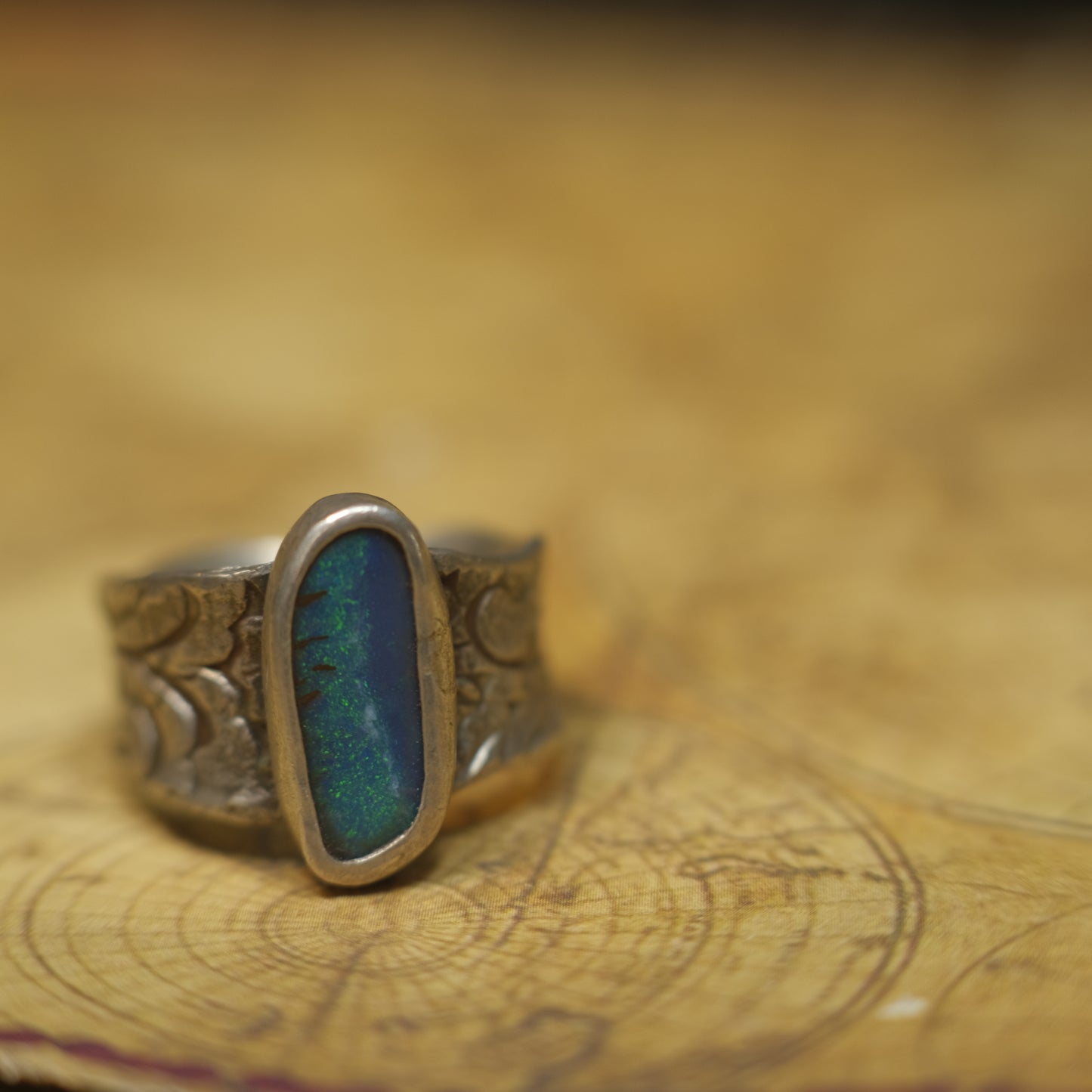 Stunning Blue Australian Opal Set in Pirate Inspired Sterling Silver