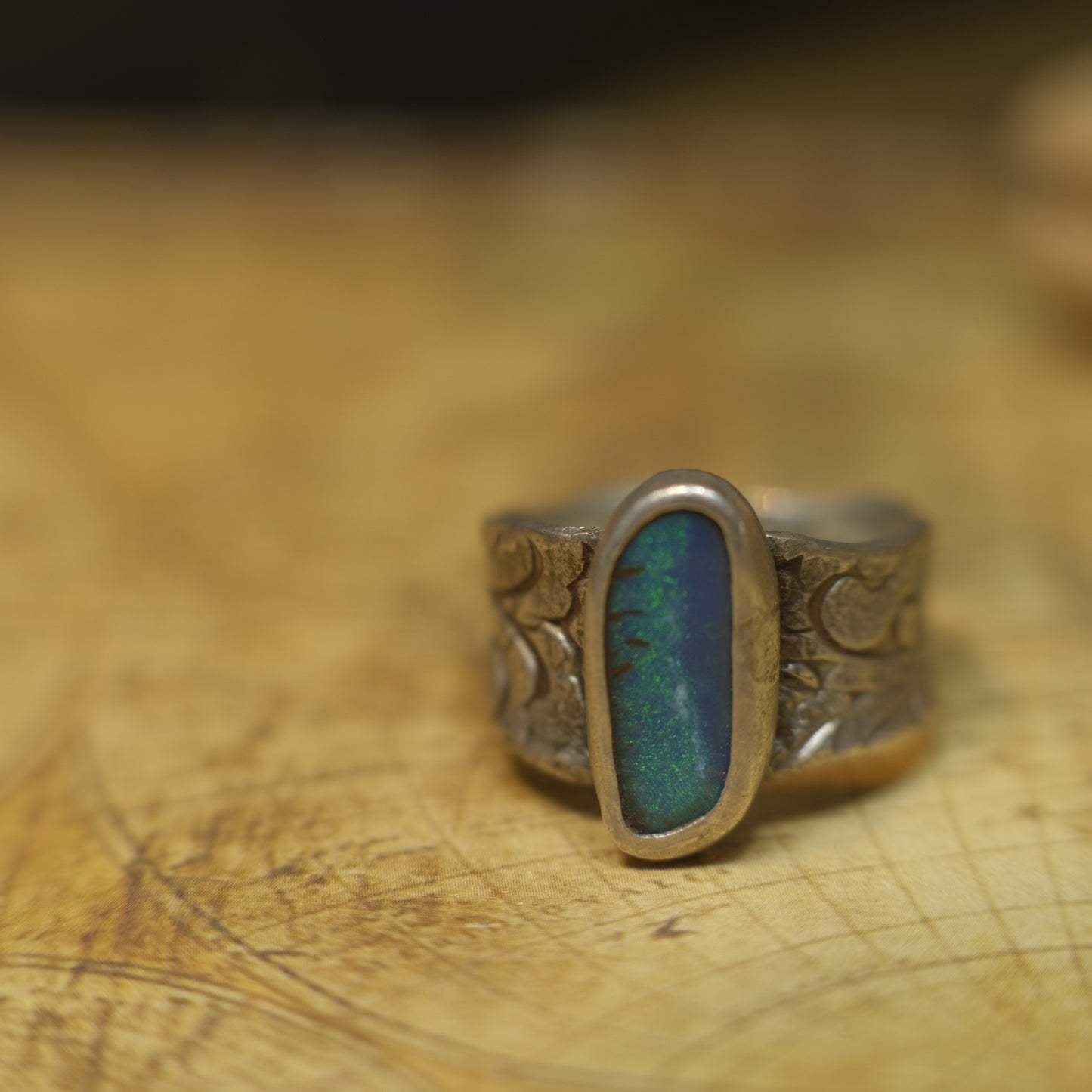 Stunning Blue Australian Opal Set in Pirate Inspired Sterling Silver
