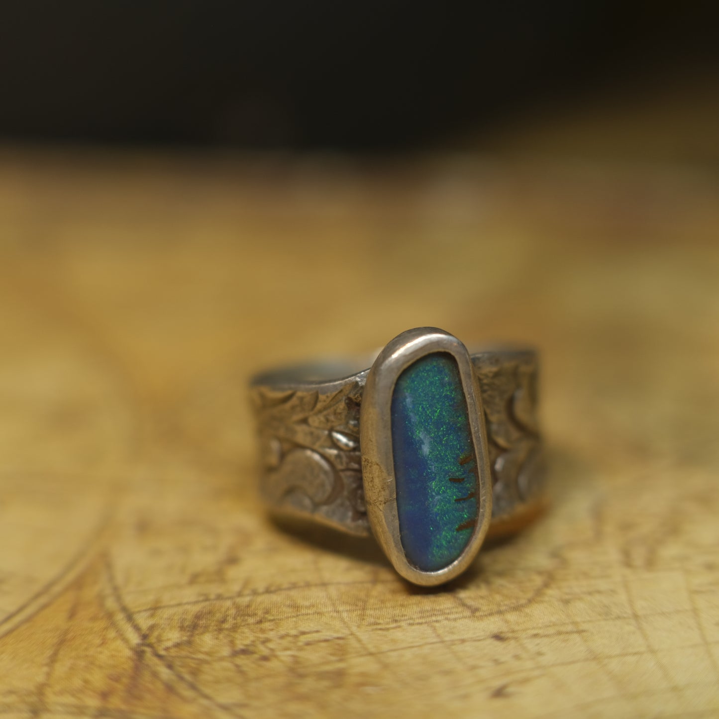Stunning Blue Australian Opal Set in Pirate Inspired Sterling Silver