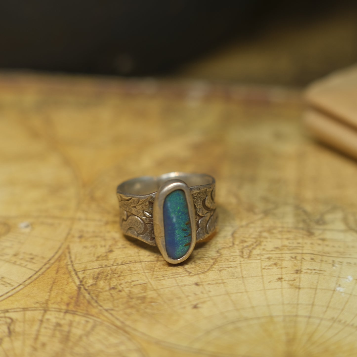 Stunning Blue Australian Opal Set in Pirate Inspired Sterling Silver