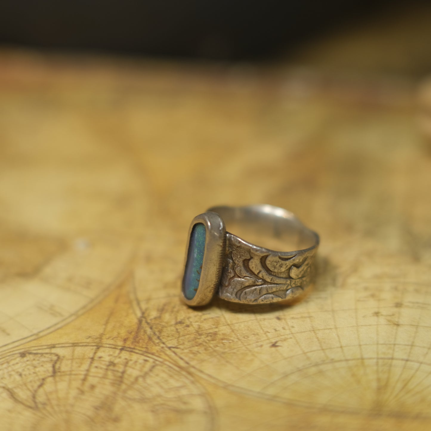 Stunning Blue Australian Opal Set in Pirate Inspired Sterling Silver