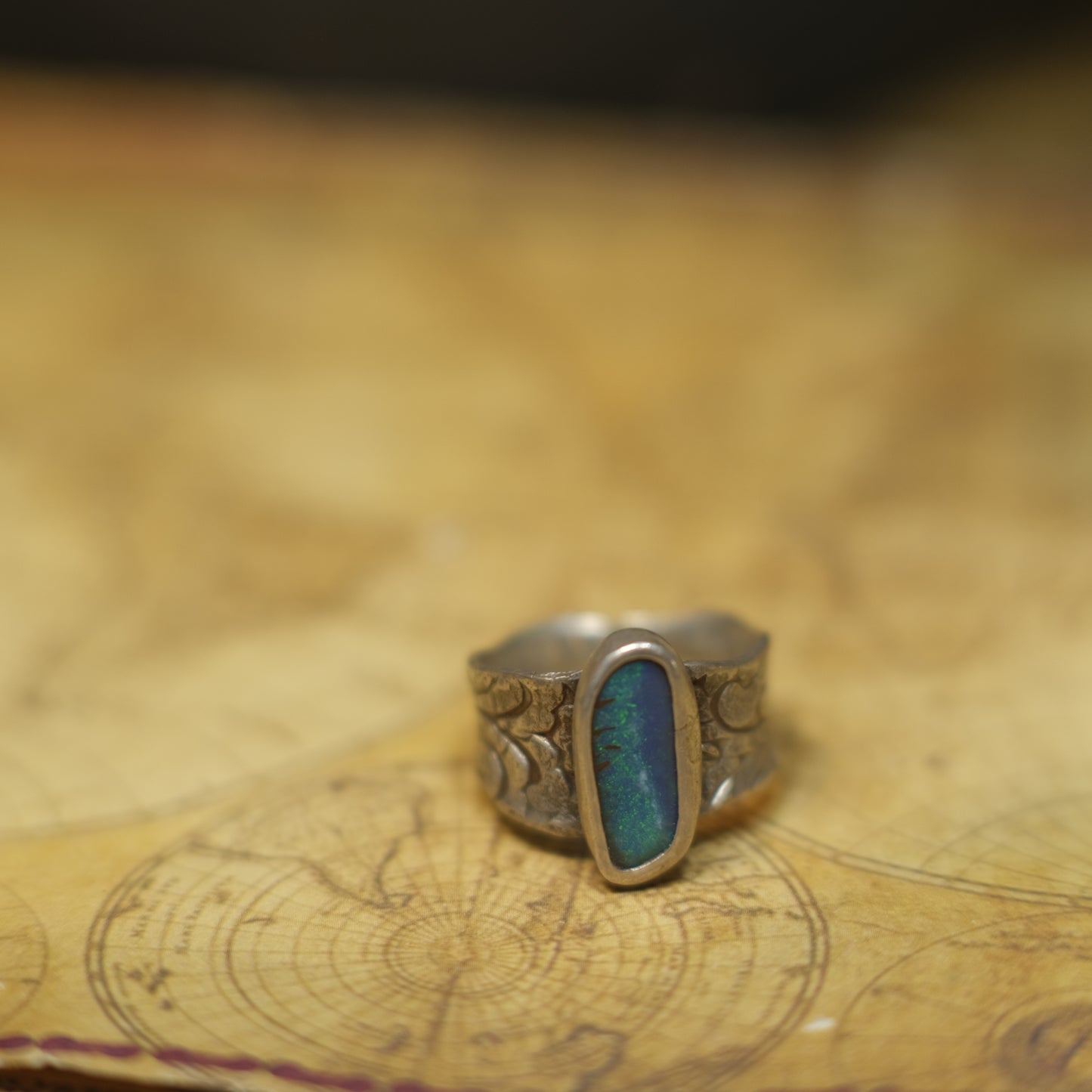 Stunning Blue Australian Opal Set in Pirate Inspired Sterling Silver