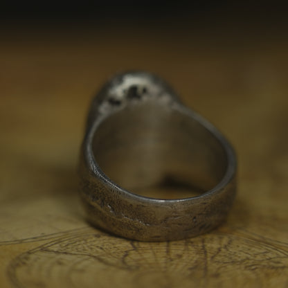 Chunky handmade sterling silver skull ring with rugged oxidised finish