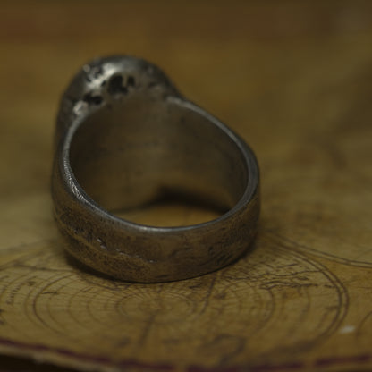 Chunky handmade sterling silver skull ring with rugged oxidised finish